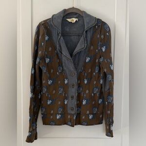 HWR anthropology, medium Y2K cardigan, blazer, olive green BoHo, artsy floral